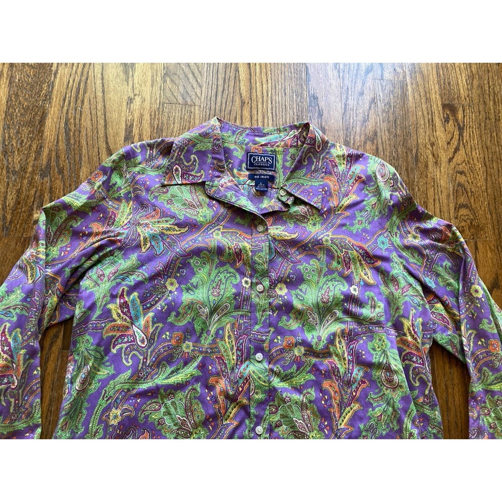 Chaps Ralph Lauren Shirt Mens Large Paisley Purple Floral Disco Long Sleeve - Picture 3 of 8